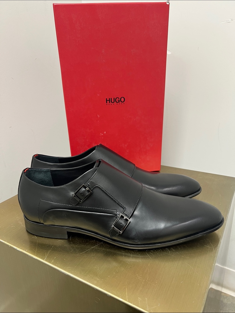 Hugo Boss Black Double Monk Strap Leather Dress Shoes